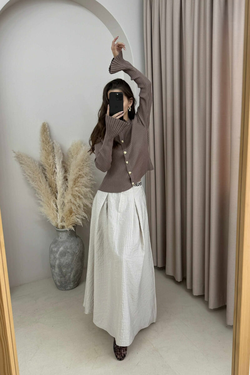 GOLD BUTTONS ONE COLOR WOMEN CARDIGAN LIGHT BROWN/KAZB - 3