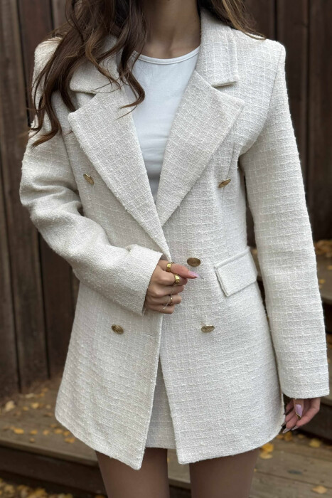 GOLD BUTTONS ONE COLOR WOMEN JACKET CREAM/KREM - 2