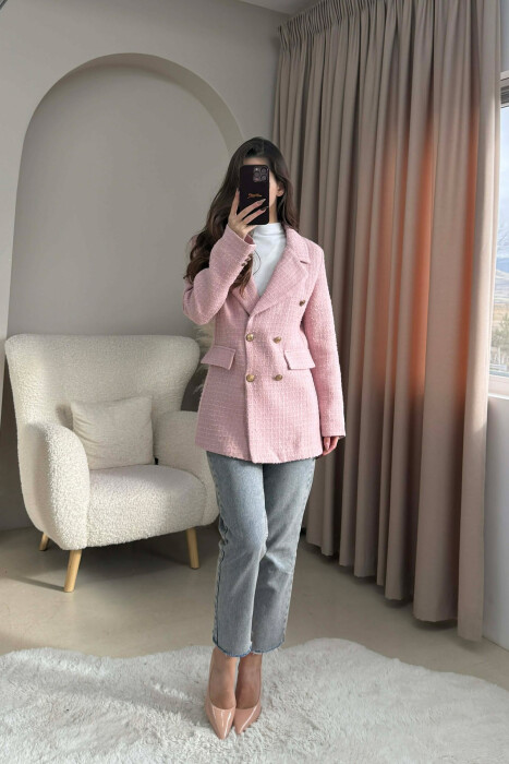 GOLD BUTTONS ONE COLOR WOMEN JACKET POWDER/PUDER - KLAUDIO FASHION