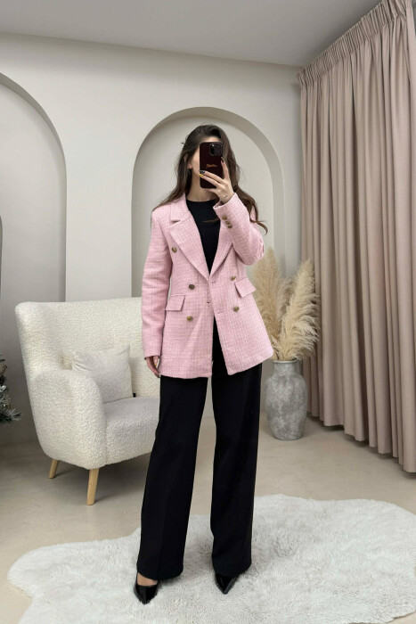 XHAKETE NJE NGJYRESHE ME BUTONA GOLD PER FEMRA NE NGJYRE PUDER - KLAUDIO FASHION