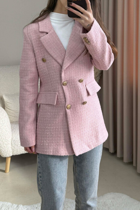 GOLD BUTTONS ONE COLOR WOMEN JACKET POWDER/PUDER - 2