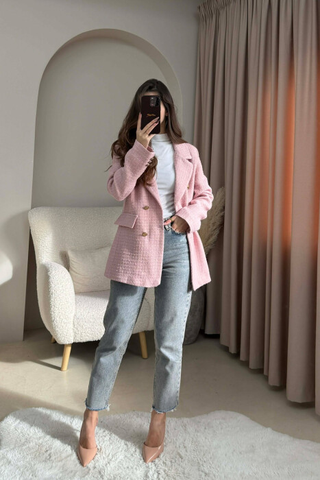 GOLD BUTTONS ONE COLOR WOMEN JACKET POWDER/PUDER - 3