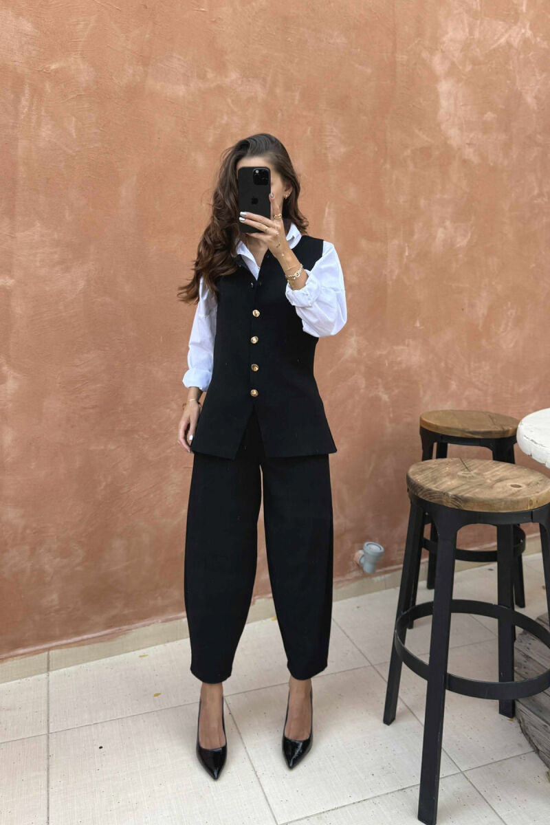 GOLD BUTTONS ONE COLOR WOMEN VEST BLACK/ E ZEZE - 1