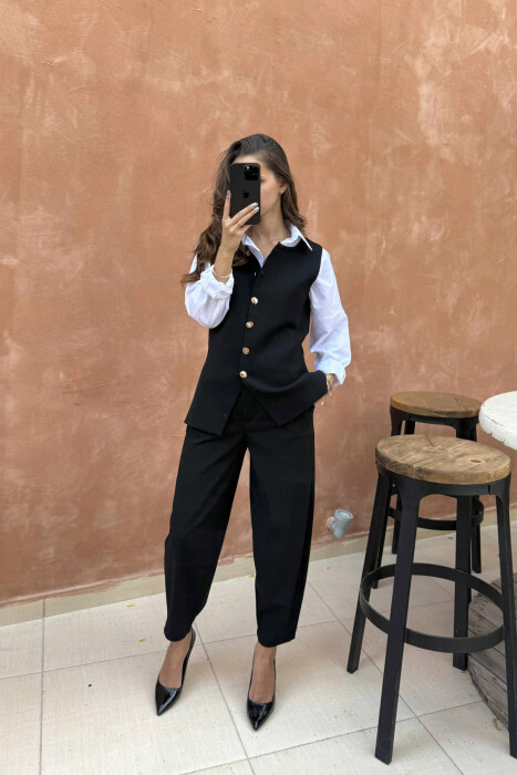 GOLD BUTTONS ONE COLOR WOMEN VEST BLACK/ E ZEZE - 2