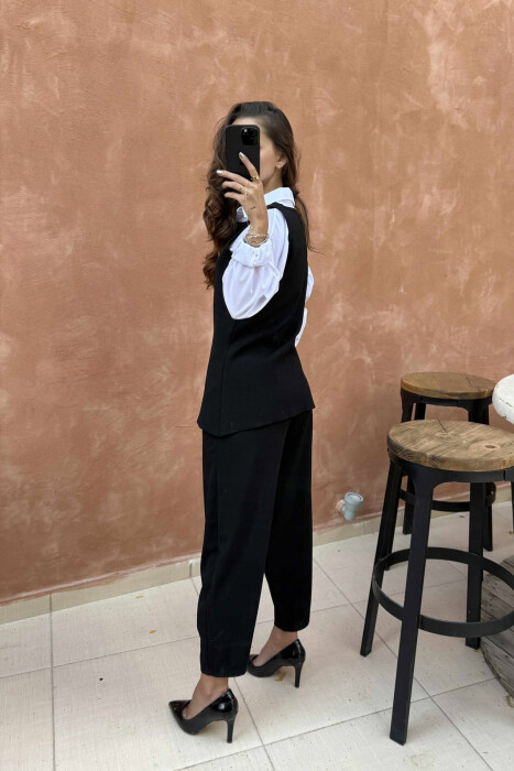 GOLD BUTTONS ONE COLOR WOMEN VEST BLACK/ E ZEZE - 3