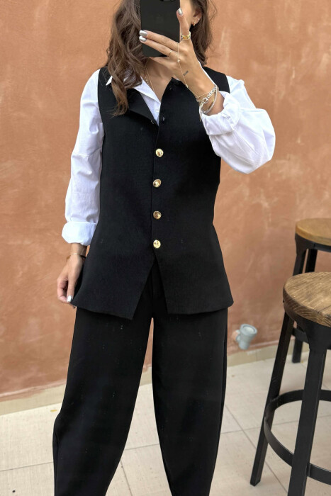 GOLD BUTTONS ONE COLOR WOMEN VEST BLACK/ E ZEZE - 4