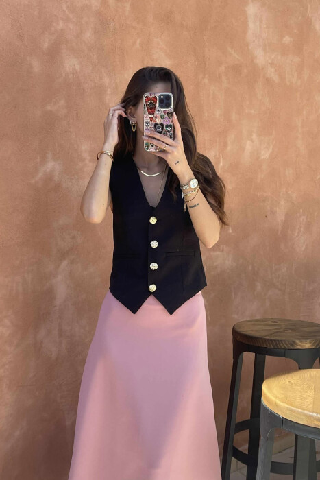 GOLD BUTTONS ONE COLOR WOMEN VEST BLACK/ E ZEZE - 3