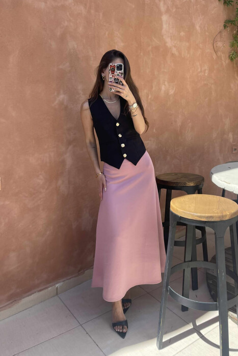 GOLD BUTTONS ONE COLOR WOMEN VEST BLACK/ E ZEZE 