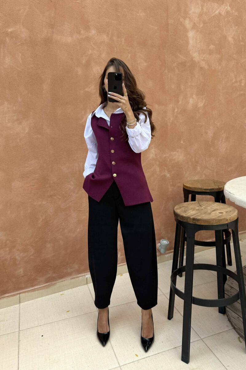 GOLD BUTTONS ONE COLOR WOMEN VEST BURGUNDY/VISHNJE - 1