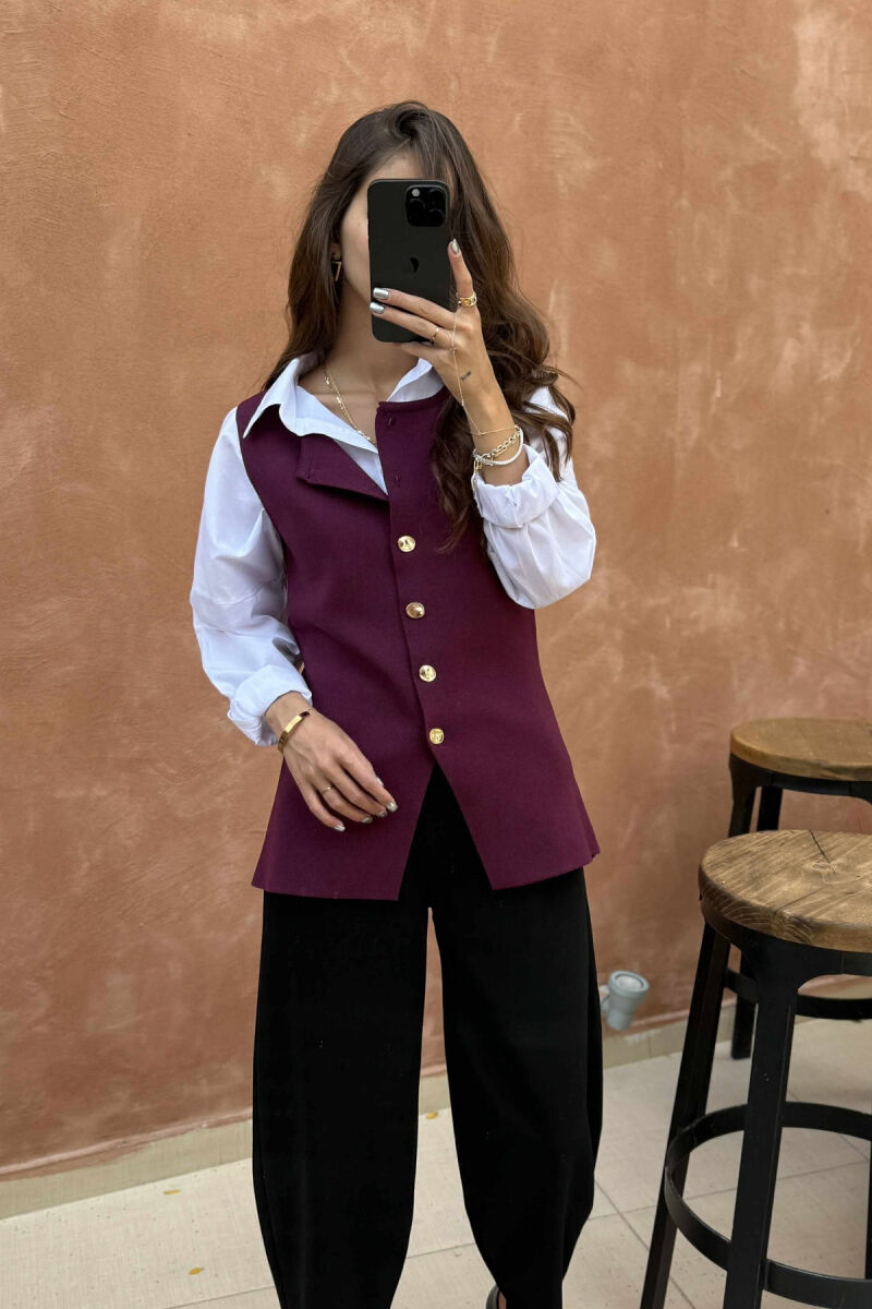 GOLD BUTTONS ONE COLOR WOMEN VEST BURGUNDY/VISHNJE - 3