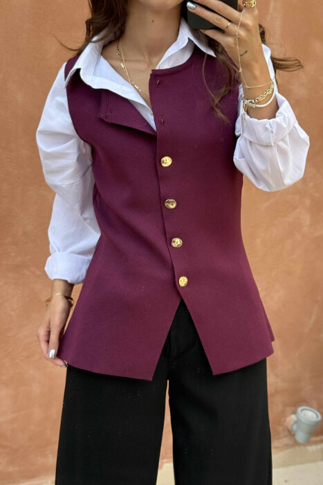 GOLD BUTTONS ONE COLOR WOMEN VEST BURGUNDY/VISHNJE - 5