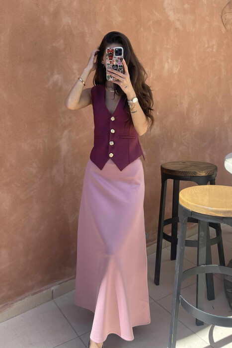 JELEK NJËNGJYRËSH ME BUTONA GOLD PËR FEMRA NË NGJYRËN VISHNJË - KLAUDIO FASHION