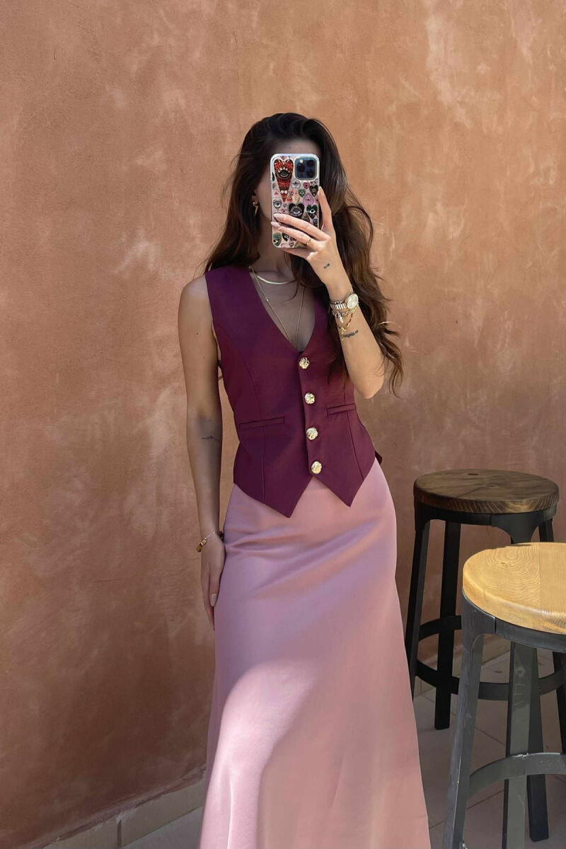 GOLD BUTTONS ONE COLOR WOMEN VEST BURGUNDY/VISHNJE - 2