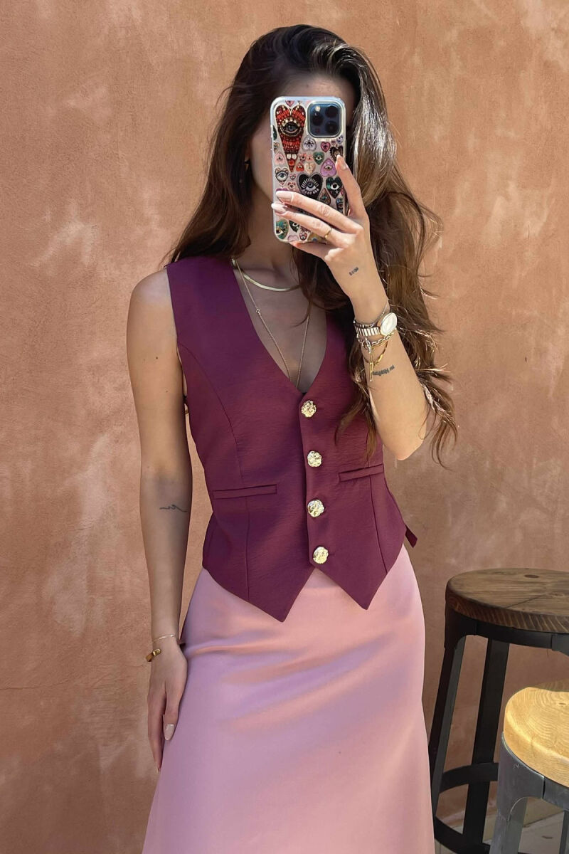 GOLD BUTTONS ONE COLOR WOMEN VEST BURGUNDY/VISHNJE - 3