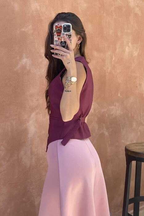 GOLD BUTTONS ONE COLOR WOMEN VEST BURGUNDY/VISHNJE - 4