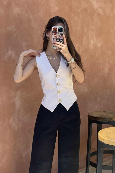 GOLD BUTTONS ONE COLOR WOMEN VEST CREAM/KREM 
