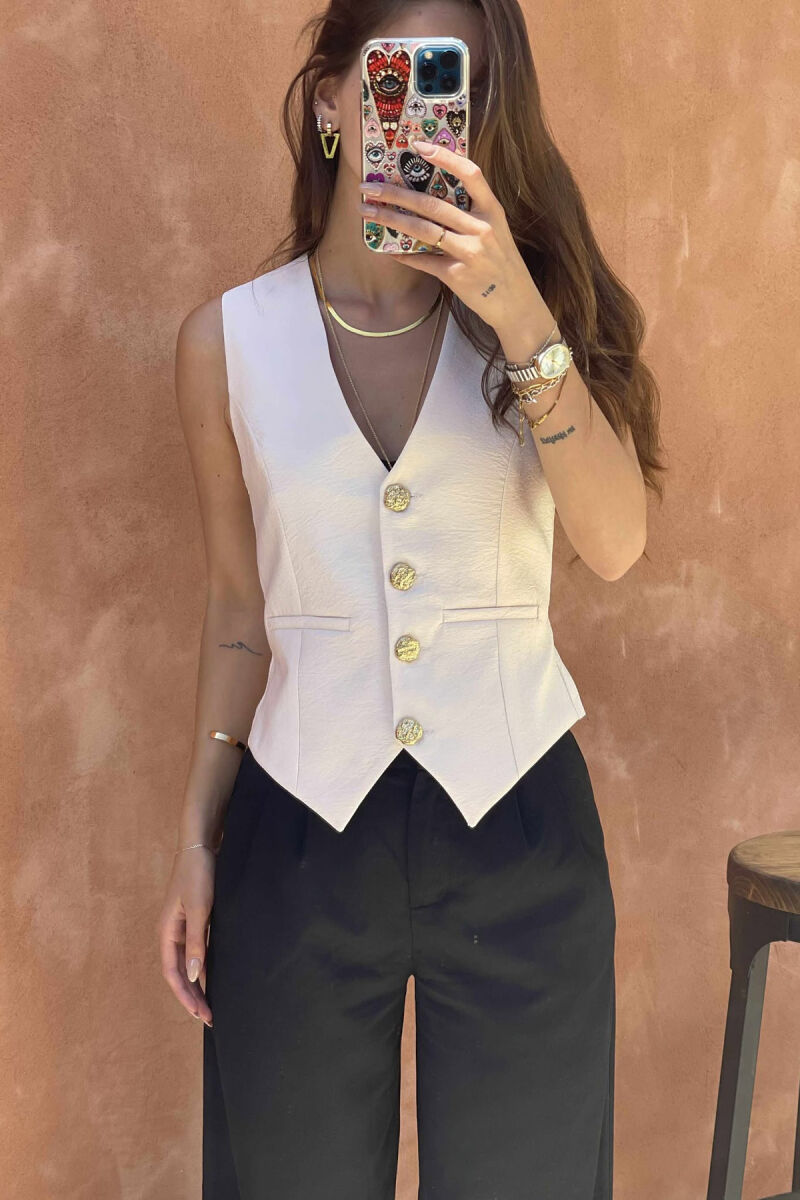 GOLD BUTTONS ONE COLOR WOMEN VEST CREAM/KREM - 3