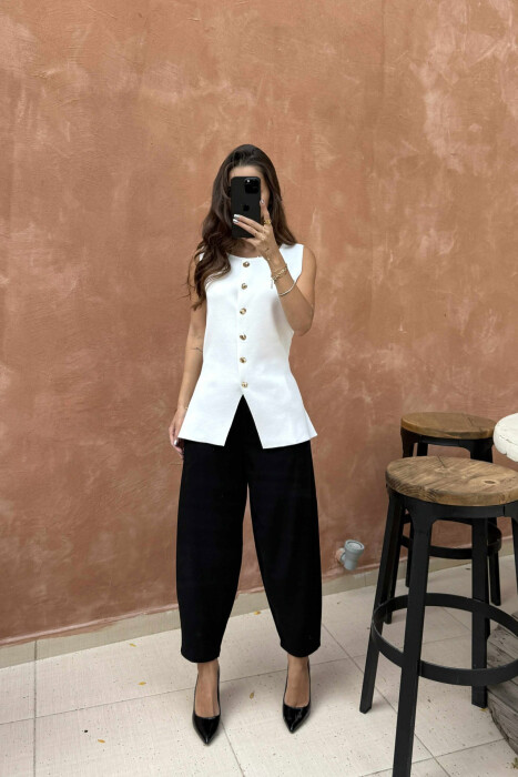 GOLD BUTTONS ONE COLOR WOMEN VEST WHITE-E BARDHE 