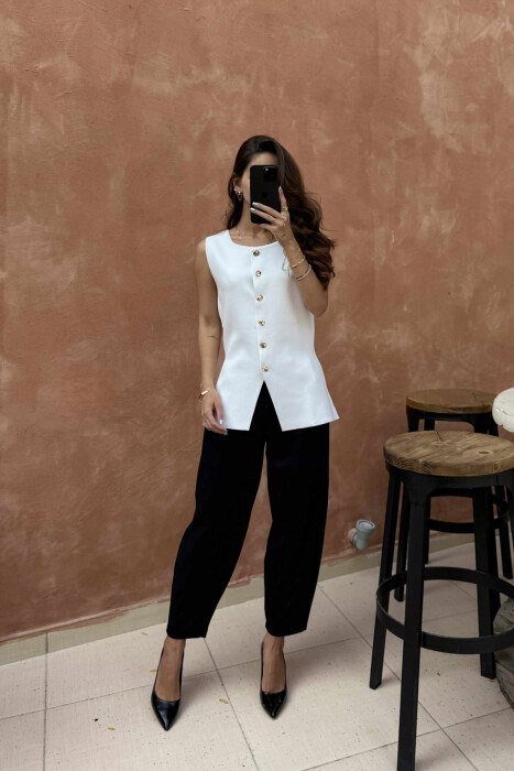 GOLD BUTTONS ONE COLOR WOMEN VEST WHITE-E BARDHE - 2