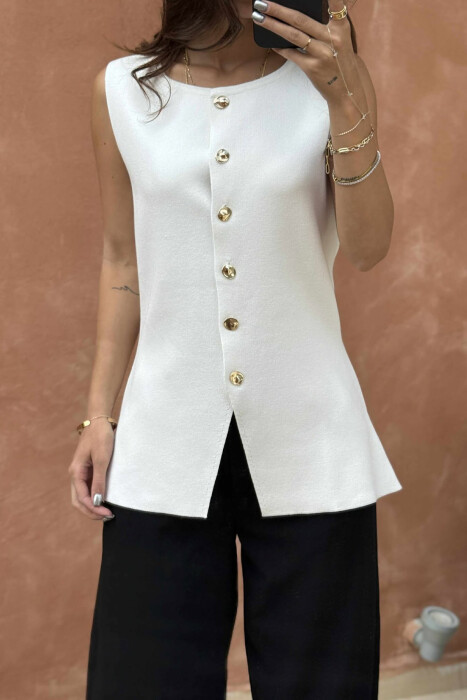 GOLD BUTTONS ONE COLOR WOMEN VEST WHITE-E BARDHE - 4