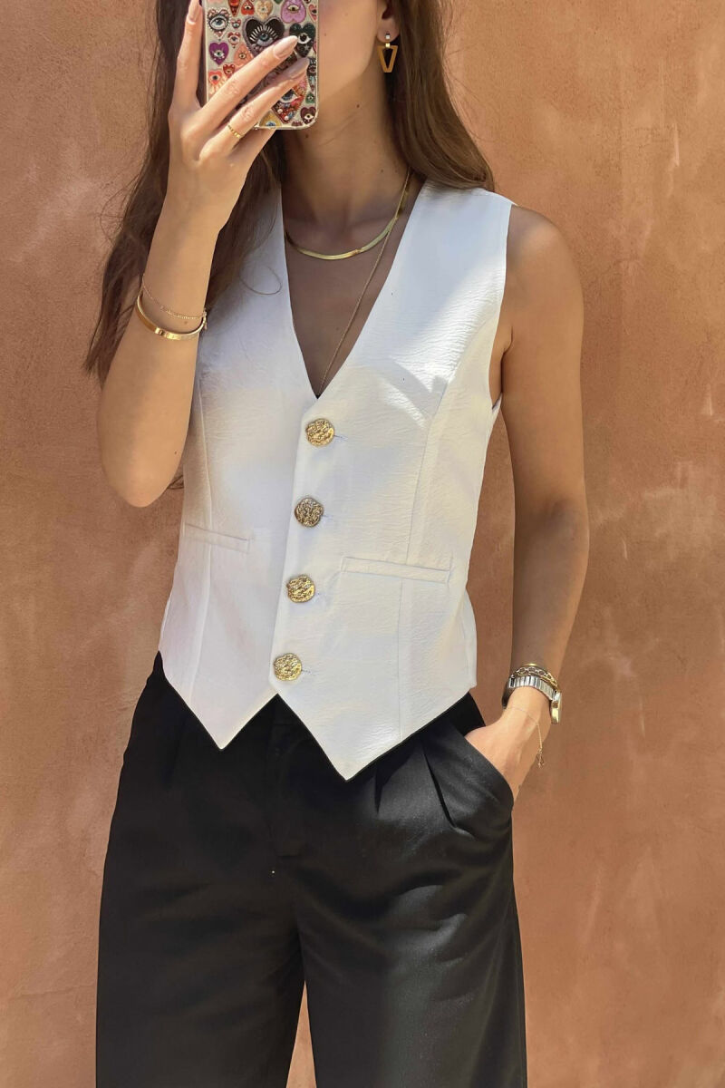GOLD BUTTONS ONE COLOR WOMEN VEST WHITE-E BARDHE - 2