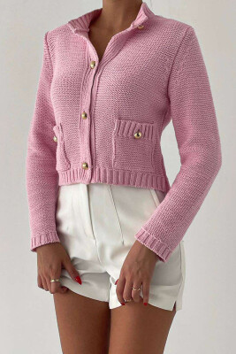 GOLD BUTTONS POCKET WOMAN CARDIGAN BABY PINK/ROZB 