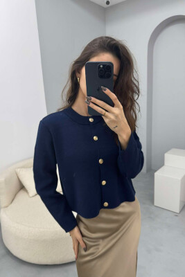 GOLD BUTTONS ROUND NECK WOMEN CARDIGAN DARK BLUE/BEE 