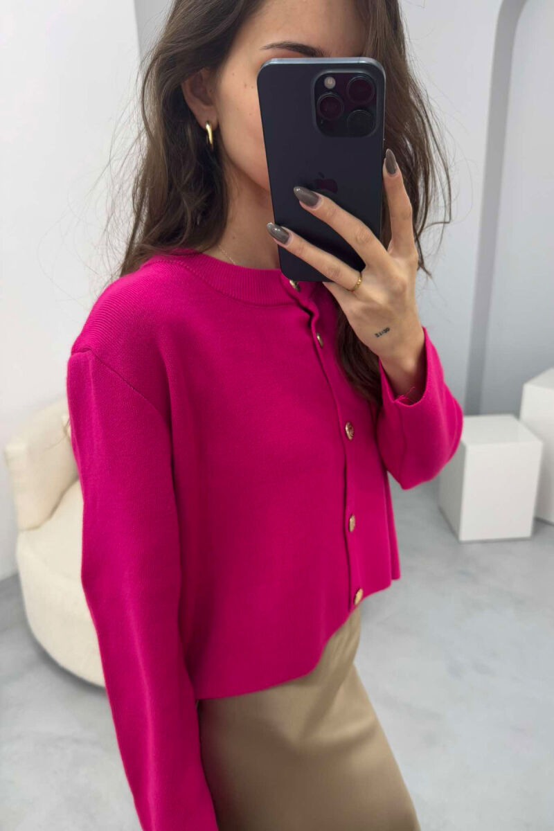 GOLD BUTTONS ROUND NECK WOMEN CARDIGAN FUCHSIA/CIKLAMI - 2