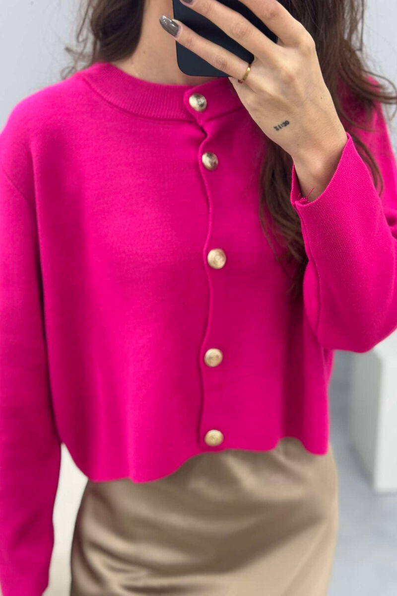 GOLD BUTTONS ROUND NECK WOMEN CARDIGAN FUCHSIA/CIKLAMI - 3