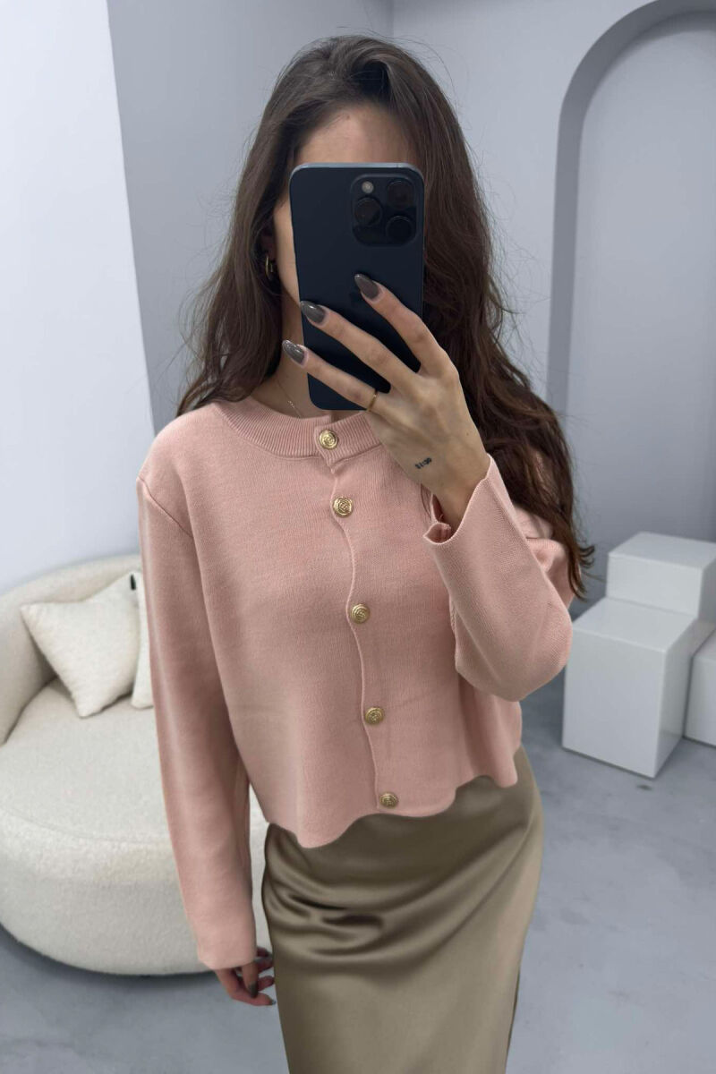 GOLD BUTTONS ROUND NECK WOMEN CARDIGAN POWDER/PUDER - 3