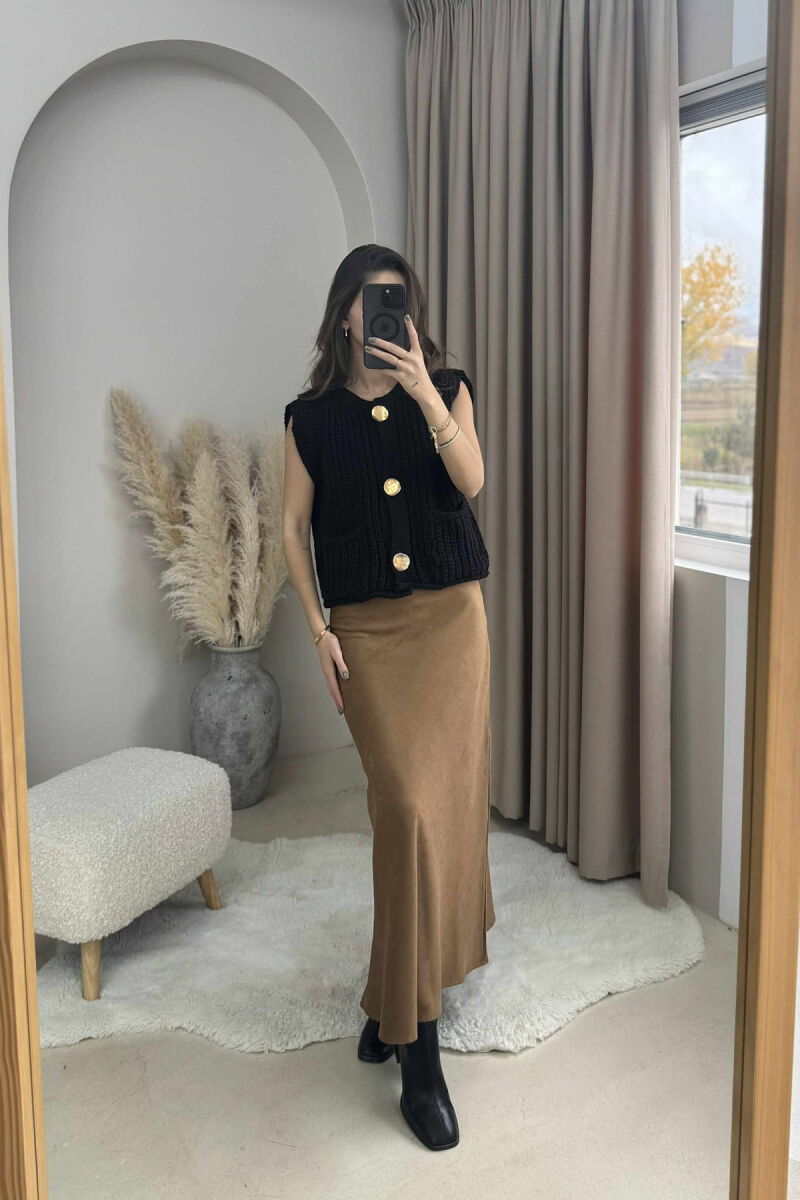 GOLD BUTTONS SIMPLE KNIT WOMEN VEST BLACK/ E ZEZE - 2