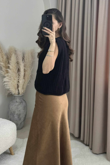 GOLD BUTTONS SIMPLE KNIT WOMEN VEST BLACK/ E ZEZE - 3