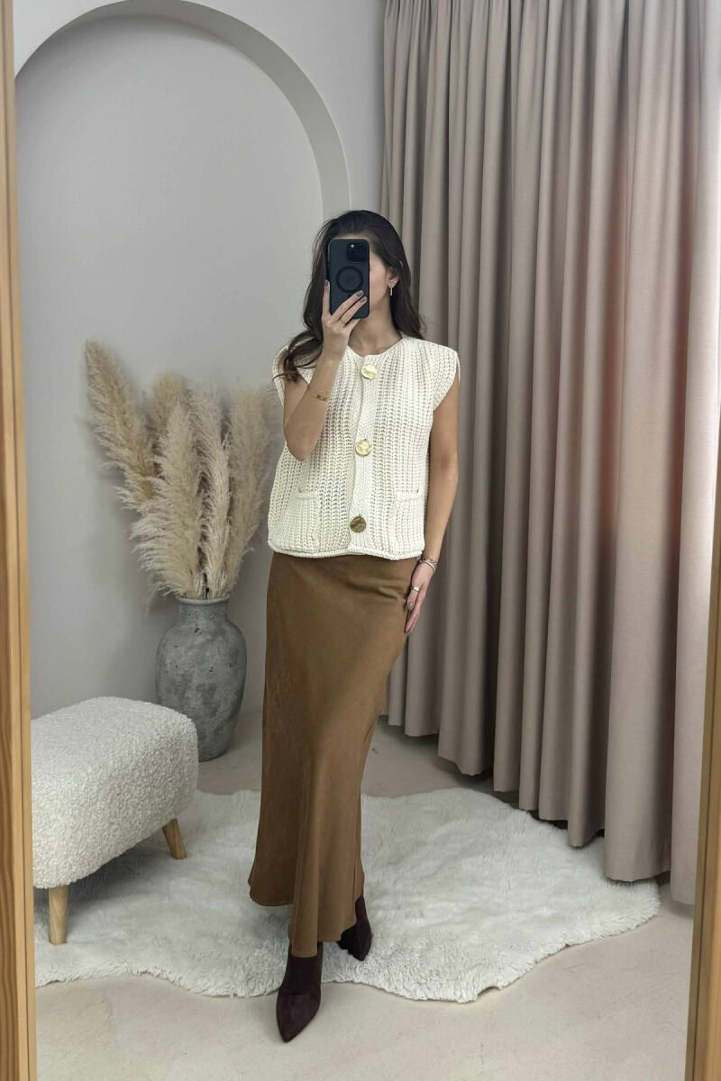 GOLD BUTTONS SIMPLE KNIT WOMEN VEST CREAM/KREM - 2