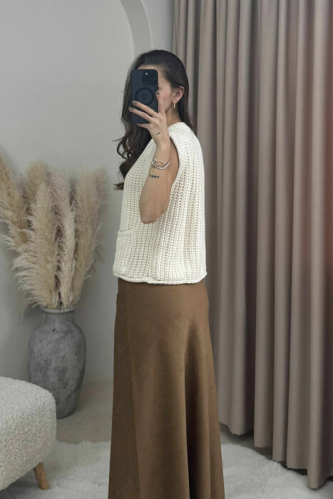 GOLD BUTTONS SIMPLE KNIT WOMEN VEST CREAM/KREM - 3