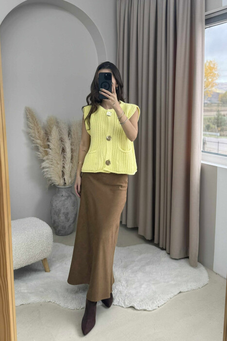 GOLD BUTTONS SIMPLE KNIT WOMEN VEST YELLOW/E VERDHE 