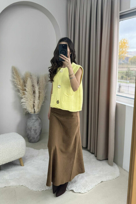 GOLD BUTTONS SIMPLE KNIT WOMEN VEST YELLOW/E VERDHE - 3