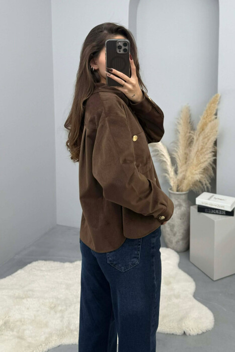 GOLD BUTTONS SIMPLE WOMEN SHIRT BROWN/KAFE - 3