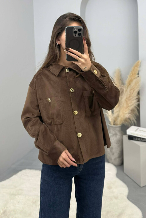 GOLD BUTTONS SIMPLE WOMEN SHIRT BROWN/KAFE - 4