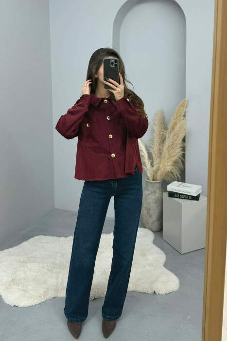 GOLD BUTTONS SIMPLE WOMEN SHIRT BURGUNDY/VISHNJE - KLAUDIO FASHION