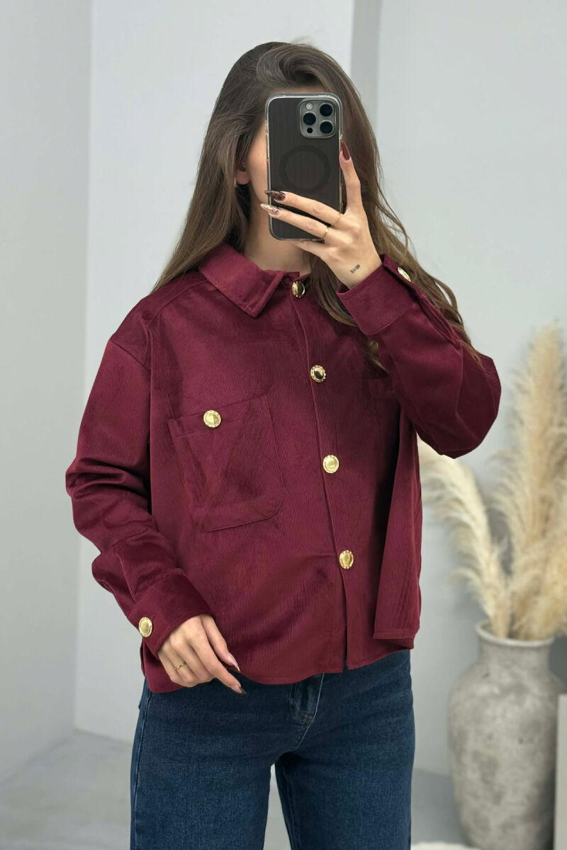 GOLD BUTTONS SIMPLE WOMEN SHIRT BURGUNDY/VISHNJE - 2