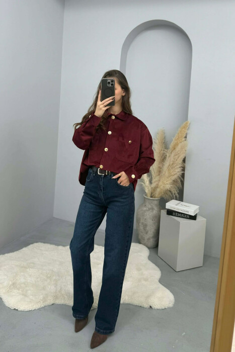 GOLD BUTTONS SIMPLE WOMEN SHIRT BURGUNDY/VISHNJE - 4