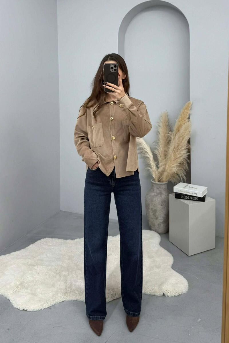 GOLD BUTTONS SIMPLE WOMEN SHIRT LIGHT BROWN/KAZB - 1