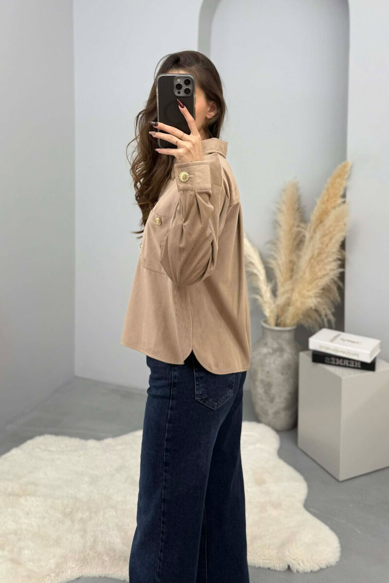 GOLD BUTTONS SIMPLE WOMEN SHIRT LIGHT BROWN/KAZB - 2