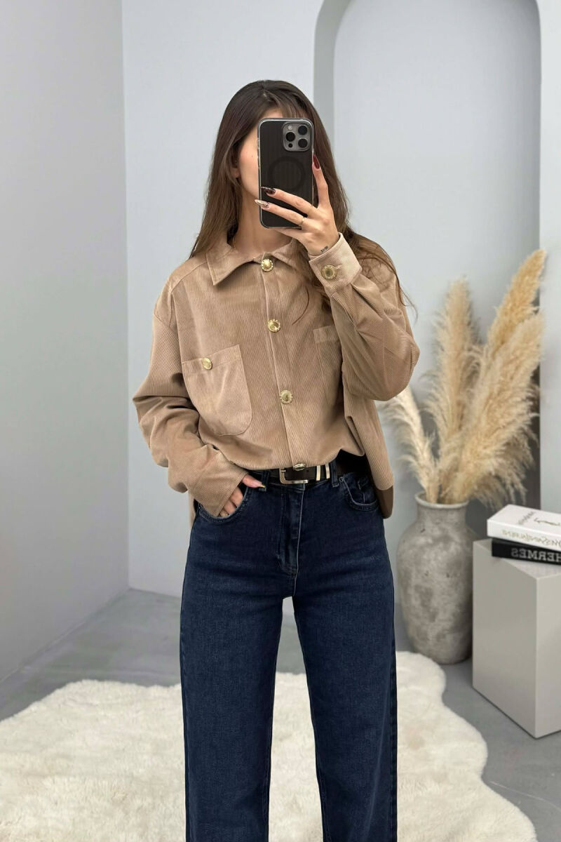 GOLD BUTTONS SIMPLE WOMEN SHIRT LIGHT BROWN/KAZB - 3