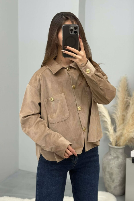 GOLD BUTTONS SIMPLE WOMEN SHIRT LIGHT BROWN/KAZB - 4