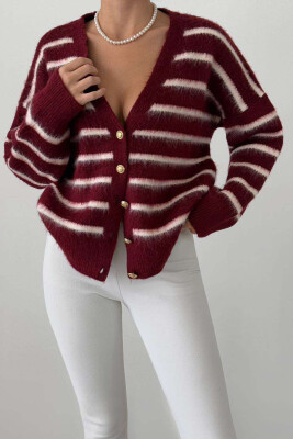 GOLD BUTTONS STRIPED WOMEN CARDIGAN BURGUNDY/VISHNJE 