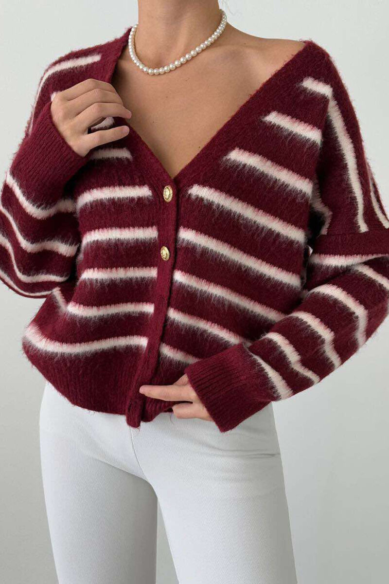 GOLD BUTTONS STRIPED WOMEN CARDIGAN BURGUNDY/VISHNJE - 2