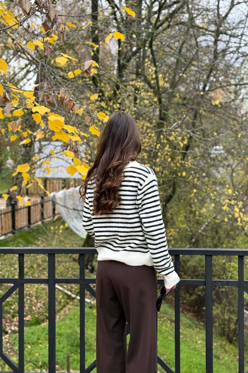 GOLD BUTTONS STRIPED WOMEN CARDIGAN CREAM+BLACK/KREM+ZEZE - 5