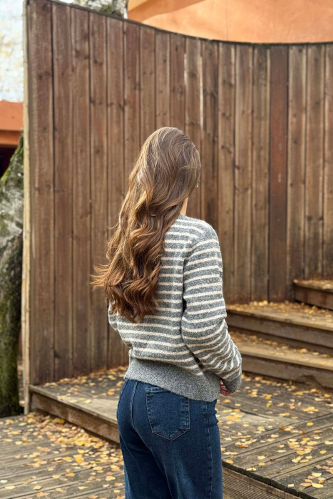 GOLD BUTTONS STRIPED WOMEN CARDIGAN GREY/GRI - 4