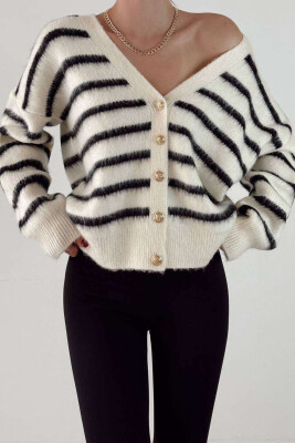 GOLD BUTTONS STRIPED WOMEN CARDIGAN WHITE-E BARDHE 